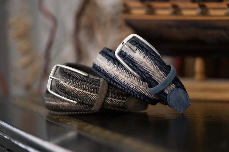 Closeup showing men's leather belts
