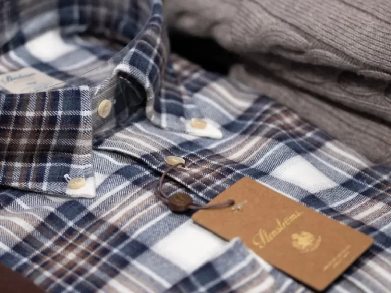 Closeup of men's flannel plaid shirt