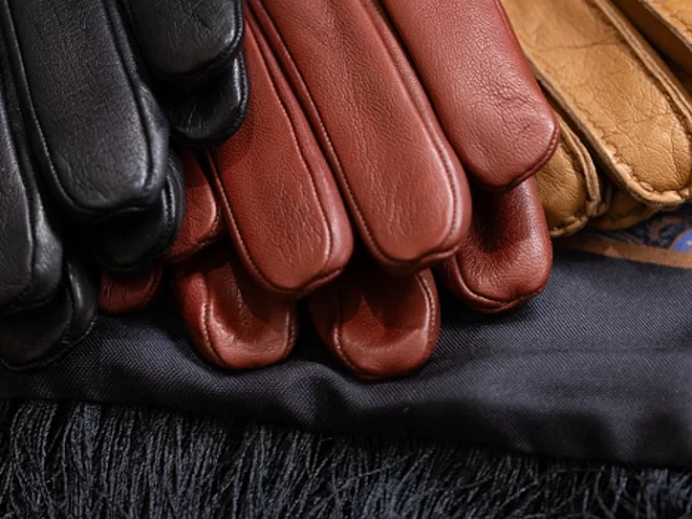 Closeup of men's leather gloves