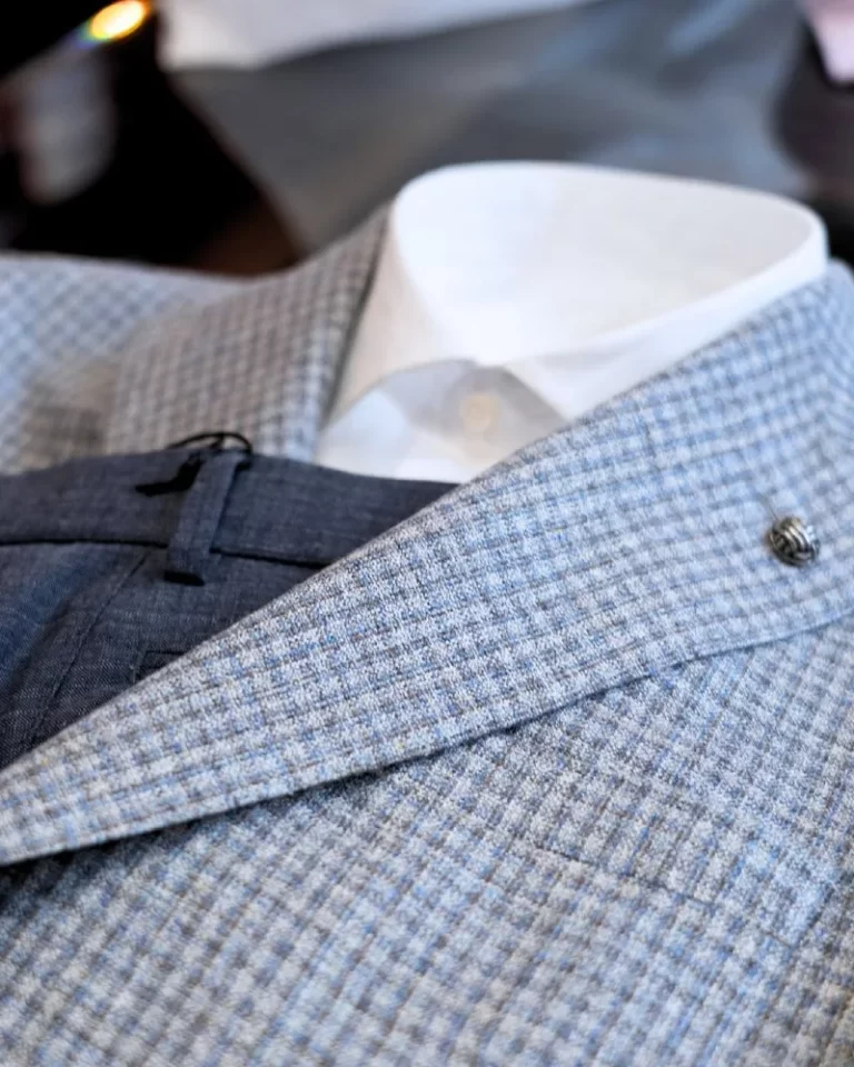 closeup of men's smart casual shirt, jacket and trousers