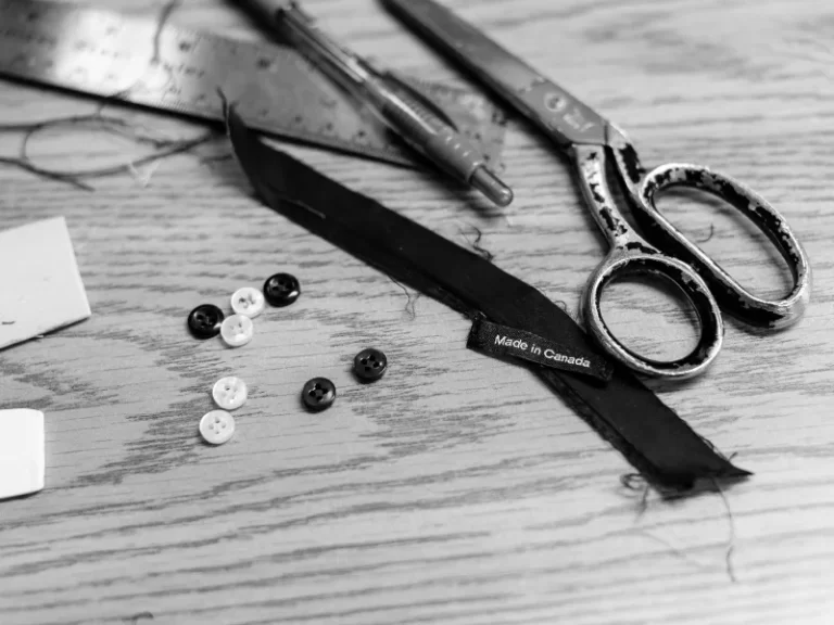 tailor shop with buttons and scissors